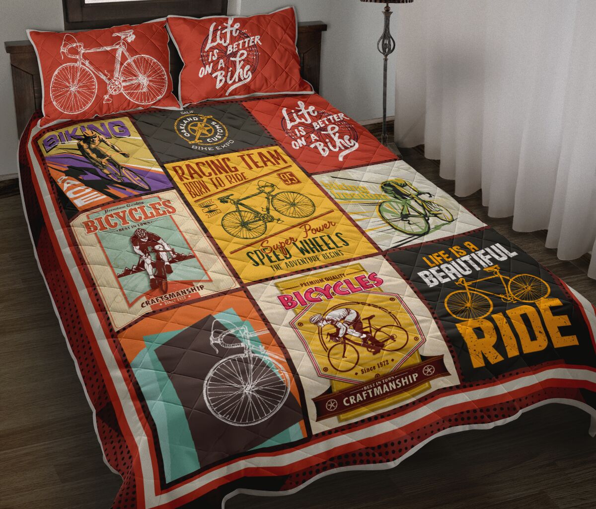 Cycling Vintage - Bed Set - Love Quilt Bedding Set