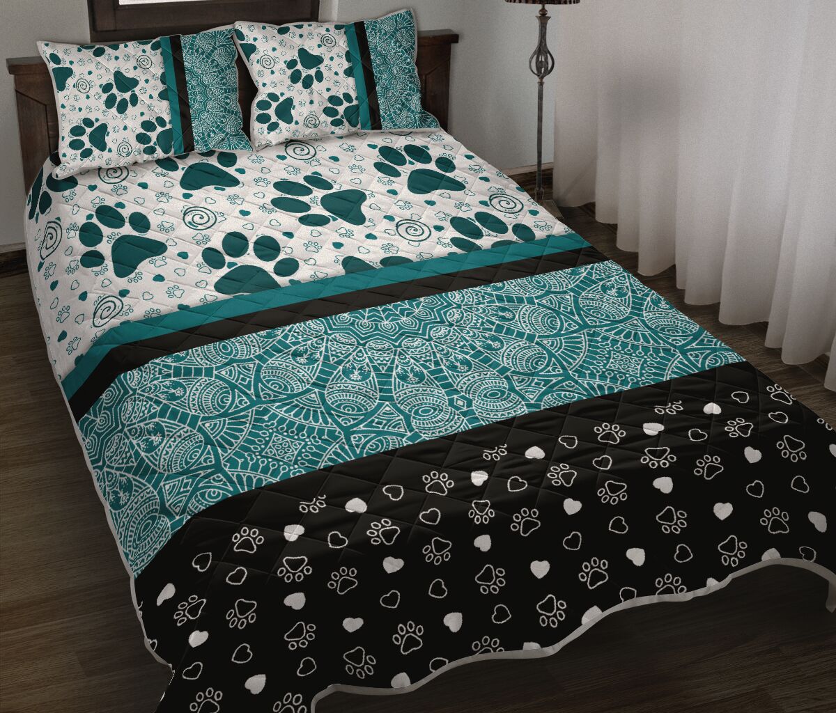 Dog Paw Darkturquoise - Bed Set - Love Quilt Bedding Set