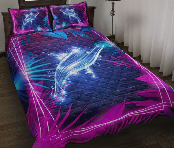 Dolphin Neon Art Style Quilt Bed Set - Love Quilt Bedding Set