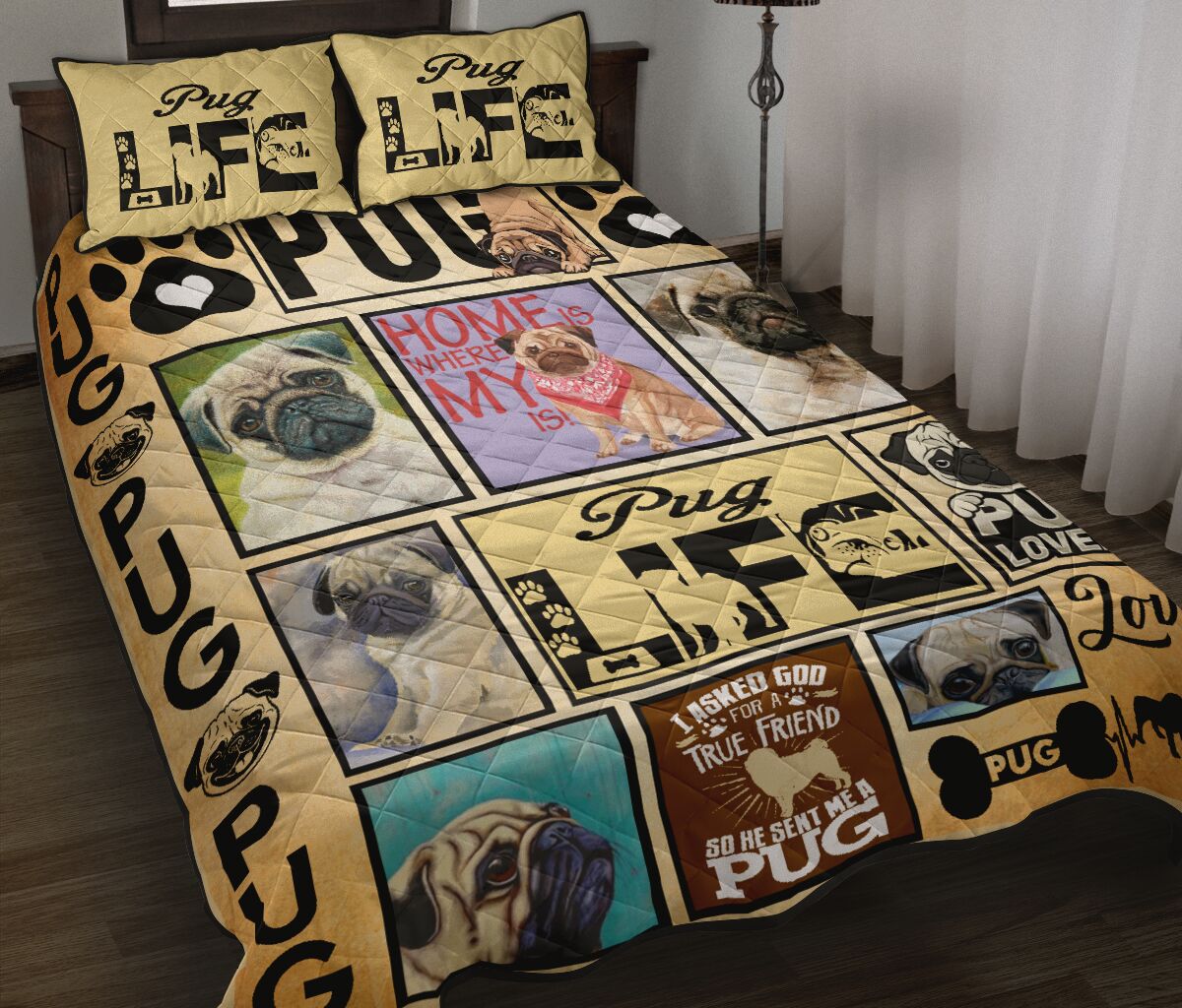 Pug Dog Life - Quilt Bed Set - Love Quilt Bedding Set