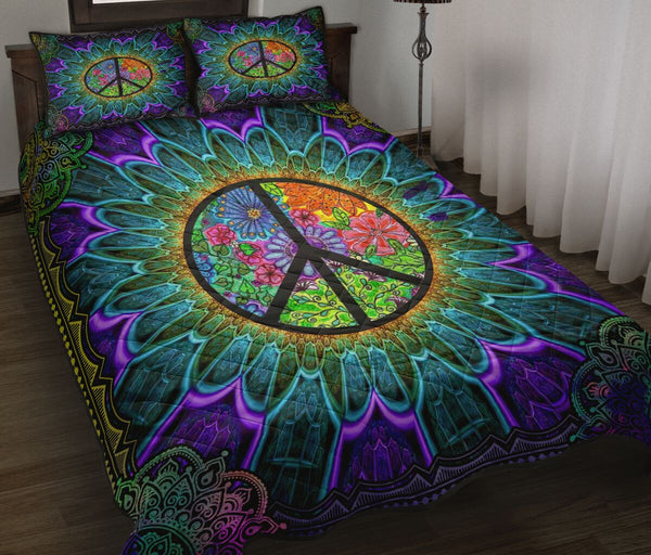 Hippie - Peace - Quilt Bed Set 24 - Love Quilt Bedding Set