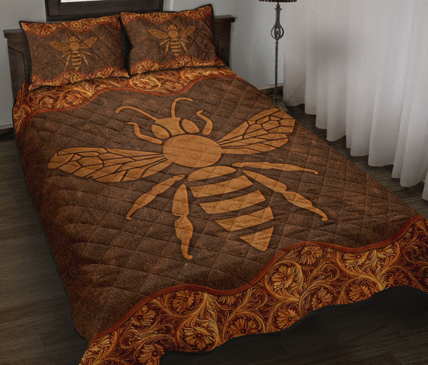 Bee Leather Style Quilt Bed Set - Love Quilt Bedding Set