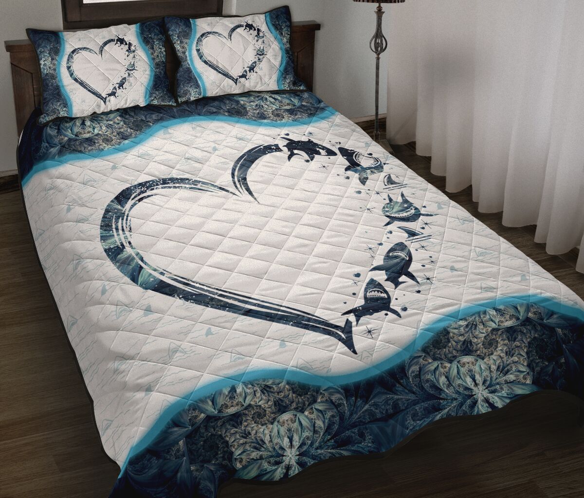 Shark Heart Colorfull Style Quilt Bed Set - Love Quilt Bedding Set