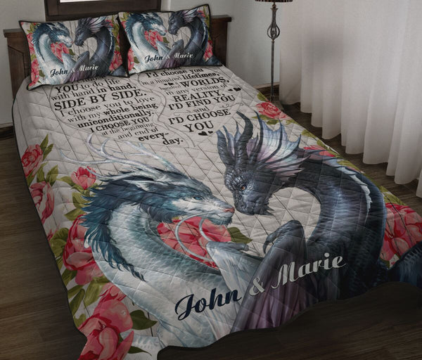 Dragon Wood And Rose Quilt Bed Set - Love Quilt Bedding Set