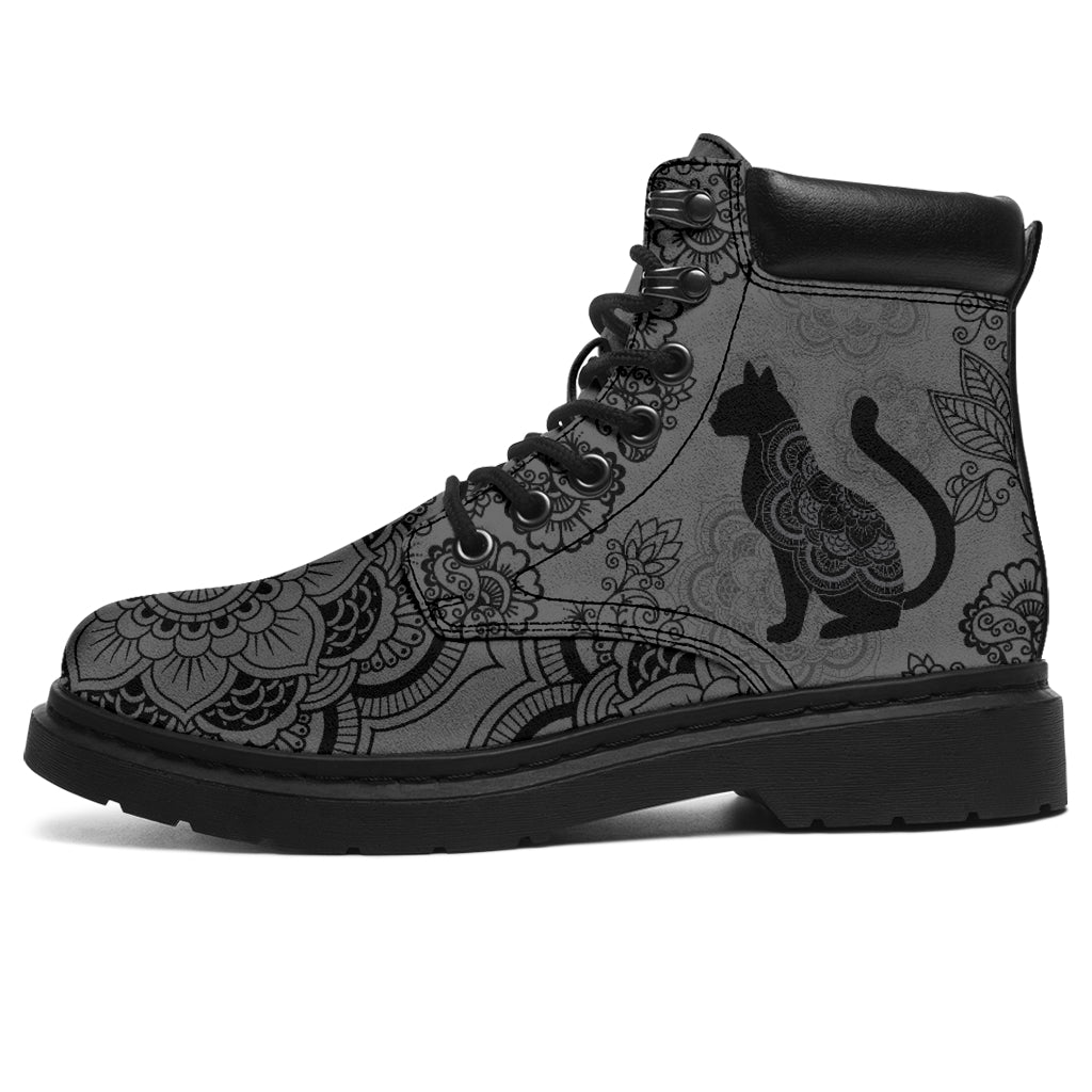 Cat Mandala Edition Gray Boots Sky - Love All Season Boots