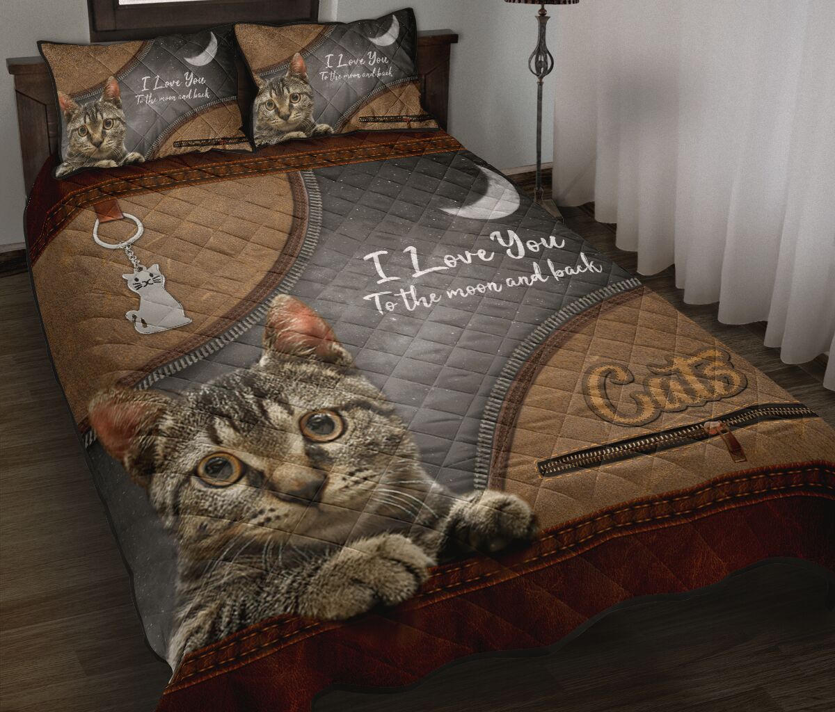 Cats Leather Quilt Bed Set - Love Quilt Bedding Set