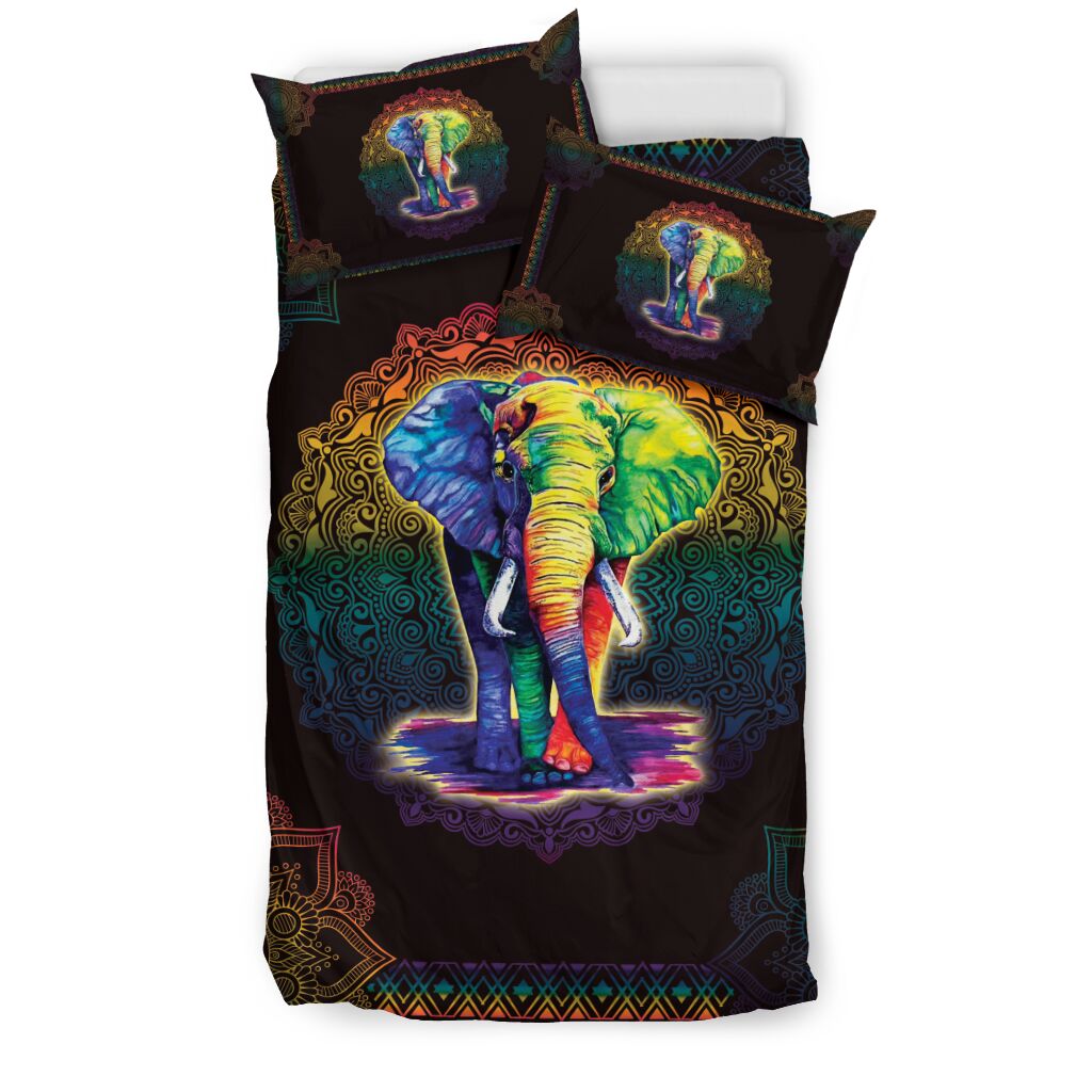 Elephant Color Mandala Style Quilt Bed - Love Quilt Bedding- Love Quilt Bedding Set