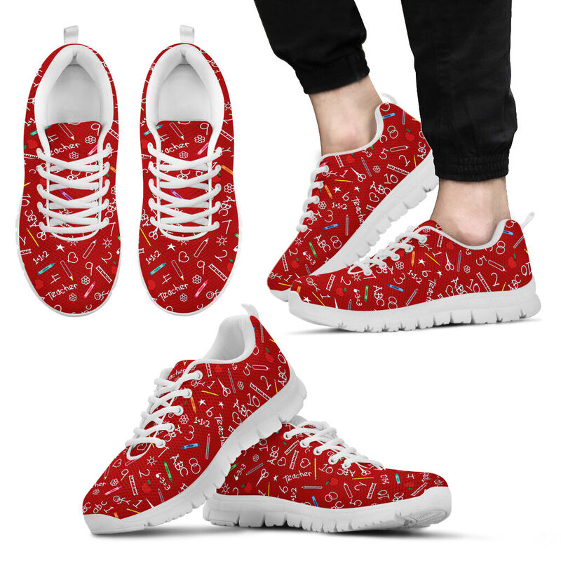 Teacher Pattern- Red Sneakers, Running Shoes, Shoes For Women, Shoes For Men, Custom Shoes,- Love Sneakers