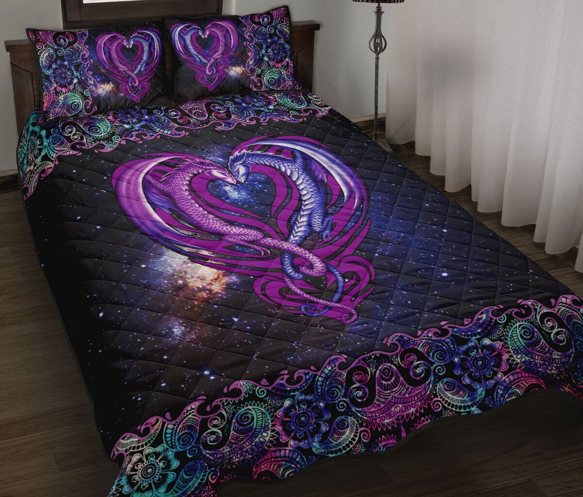 Dragon Heart Mandala Art Style Quilt Bed Set - Love Quilt Bedding Set
