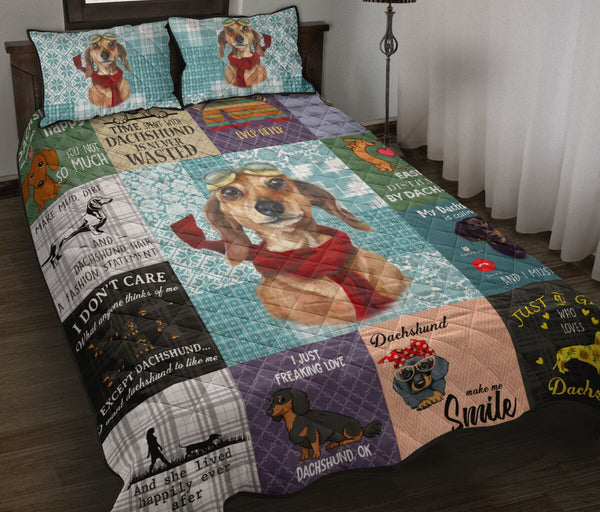 Dachshund Wool Pattern - Bed Set - Love Quilt Bedding Set
