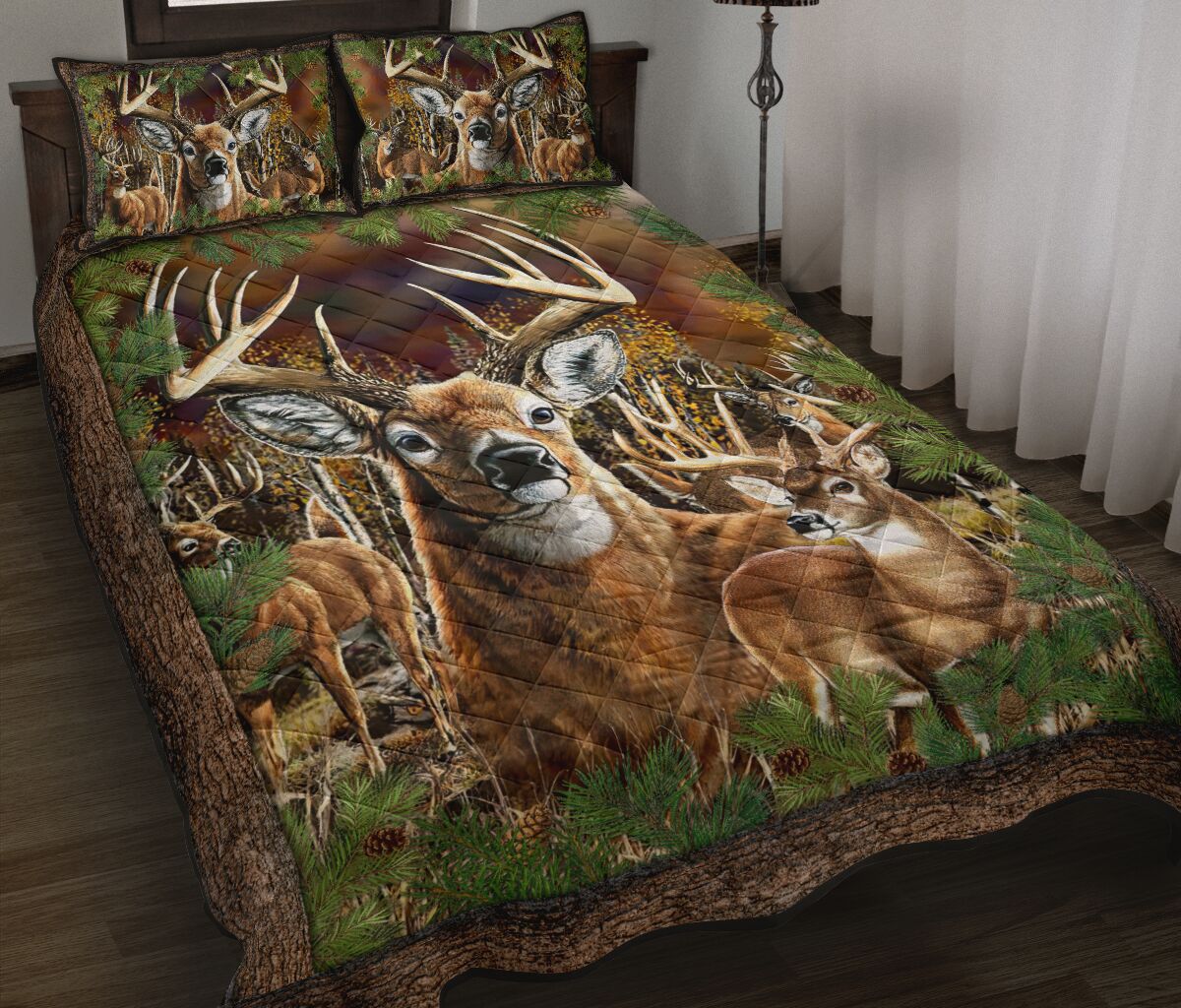 Deer Pine Tree Quilt Bed Set - Love Quilt Bedding Set
