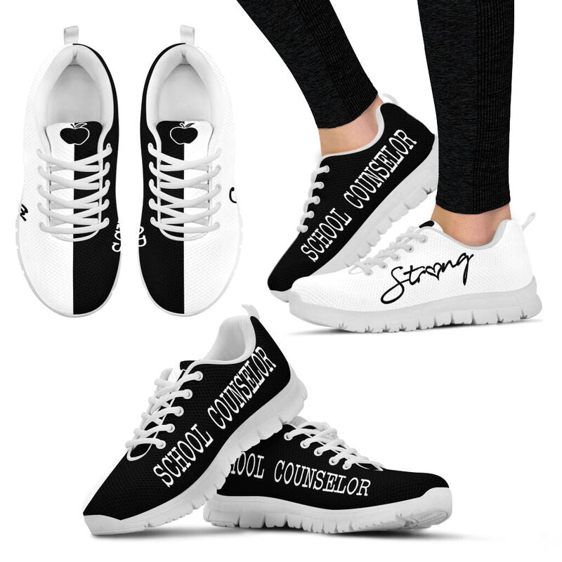 School Counselor Strong- Black White Sneakers, Runni- Love Sneakers