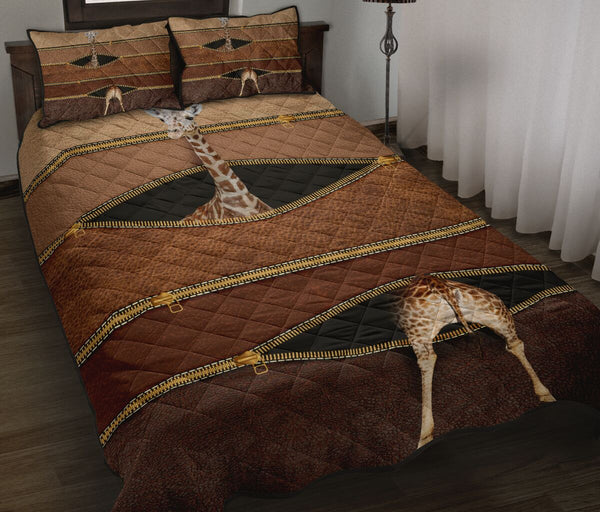 Giraffe Zipper Leather Quilt Bed Set - Love Quilt Bedding Set