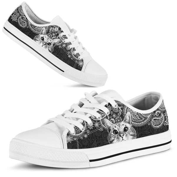 Cat Paisley Black White Low Top  Shoes