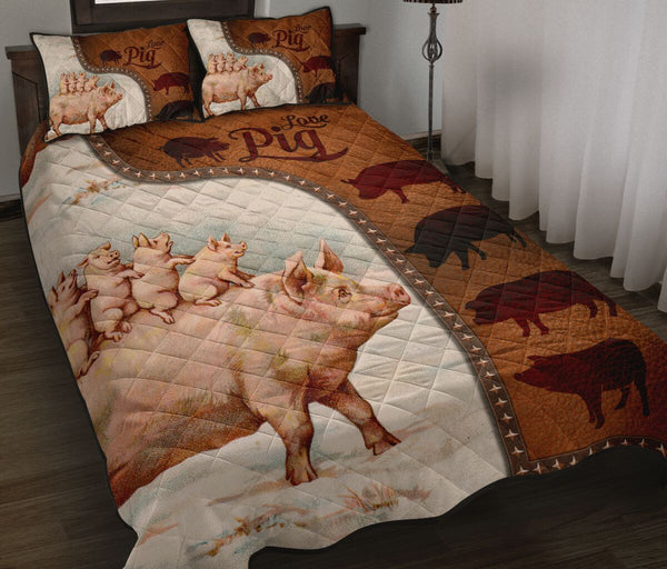 Pig Art Leather Style Quilt Bed Set - Love Quilt Bedding Set