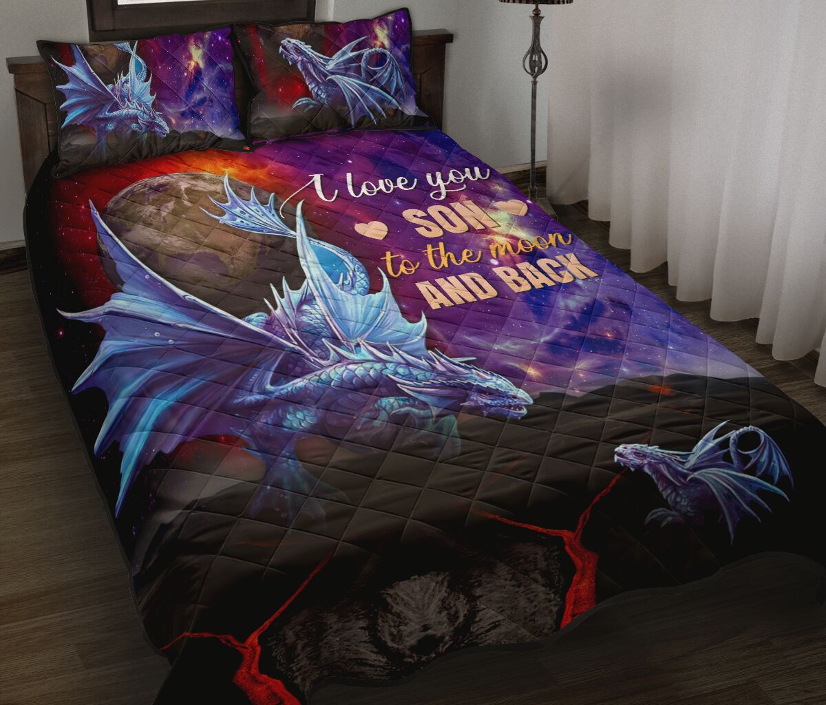 Draogn I Love You Son Quotes Galaxy Style Quilt Bed Set - Love Quilt Bedding Set