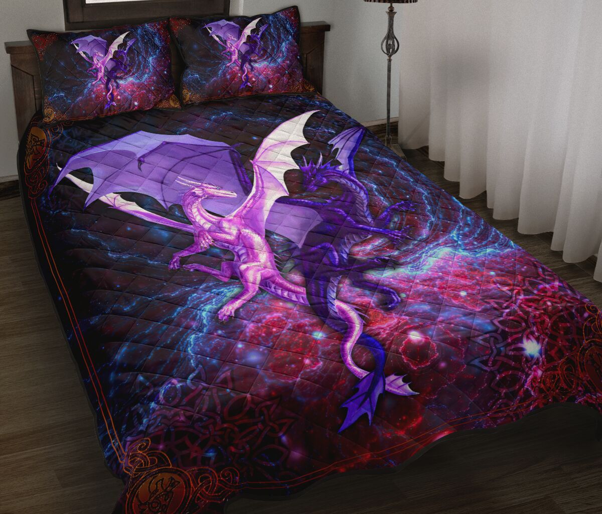 Dragon Couple Mandala Style Quilt Bed Set - Love Quilt Bedding Set