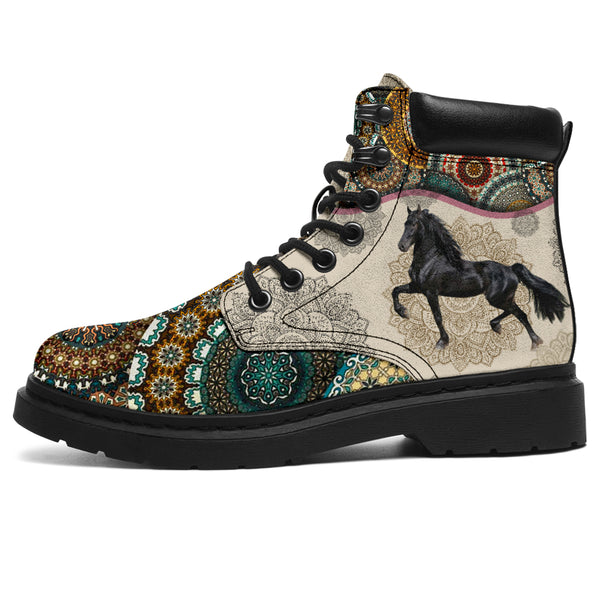 Horse - Vintage Mandala Asboot Sky Friesian Horse Kd - Love All Season Boots