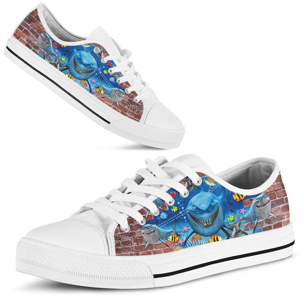 Shark Undersea Brick Wall - Low Top Shoe - Love Low Top Shoes