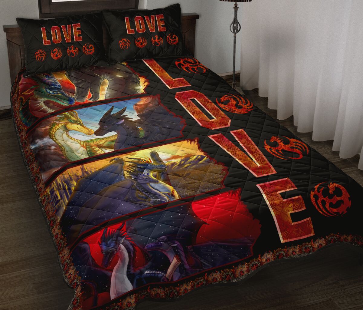 Dragon Fire Art Style Quilt Bed Set - Love Quilt Bedding Set