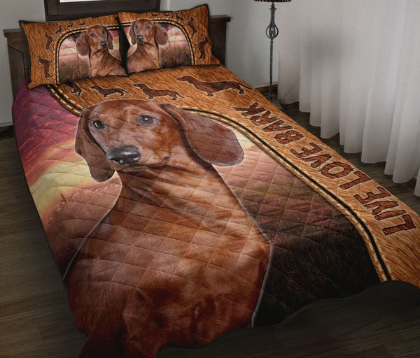 Live Love Bark Dachshund - Bed Set - Love Quilt Bedding Set