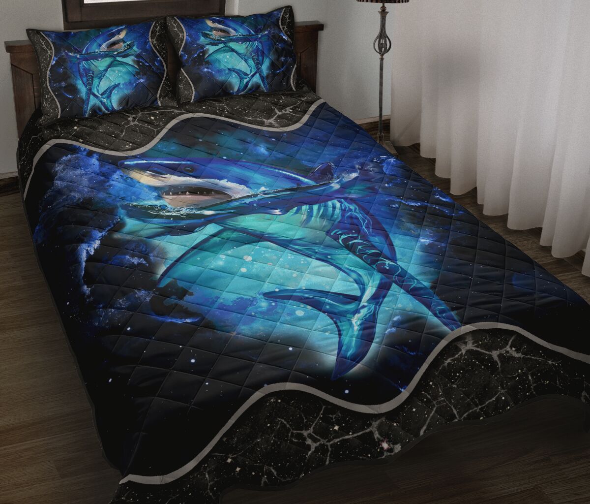Shark Galaxy Style Quilt Bed Set - Love Quilt Bedding Set