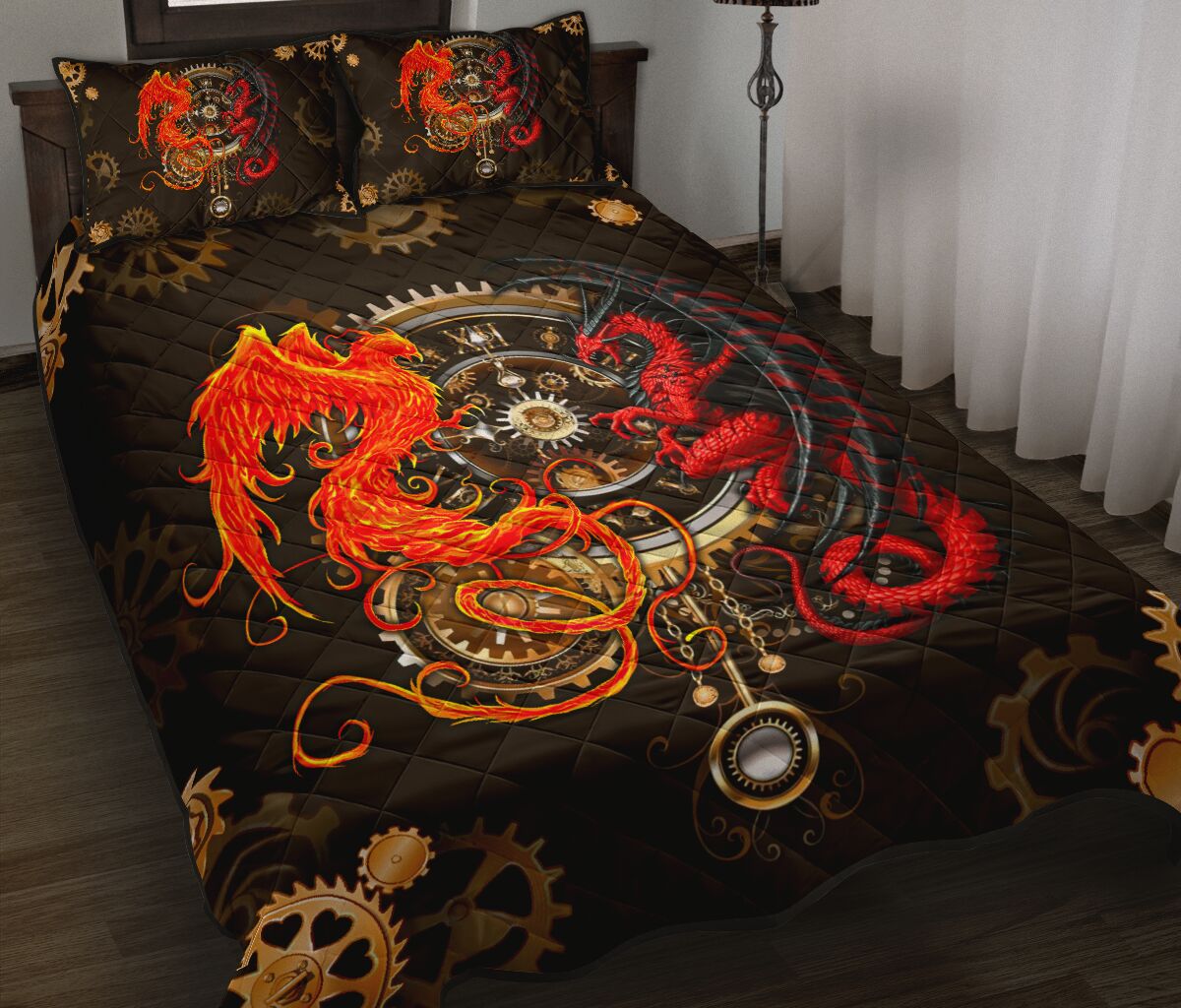 Dragon Couple Steampunk Quilt Bed Set - Love Quilt Bedding Set