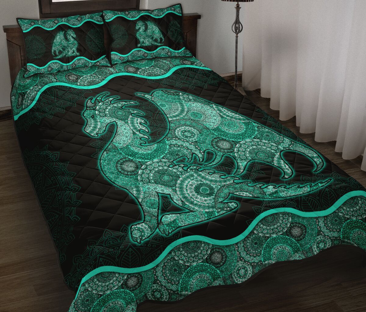 Quilt Bed Set - Turquoise Dragon 28 - Love Quilt Bedding Set