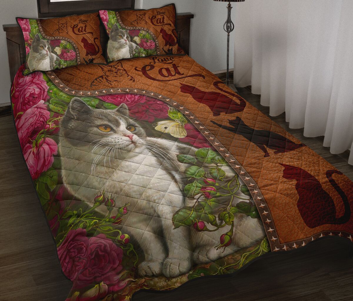 Cat Art Leather Style Quilt Bed Set - Love Quilt Bedding Set