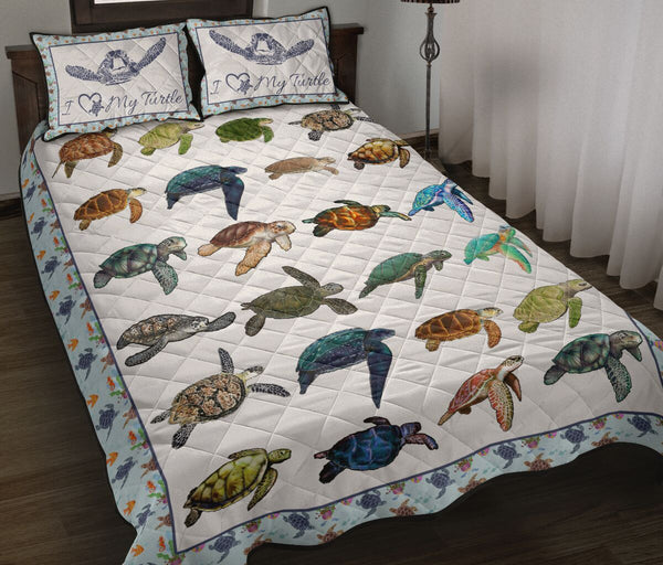 Turtle Art Style Quilt Bed Set - Love Quilt Bedding Set