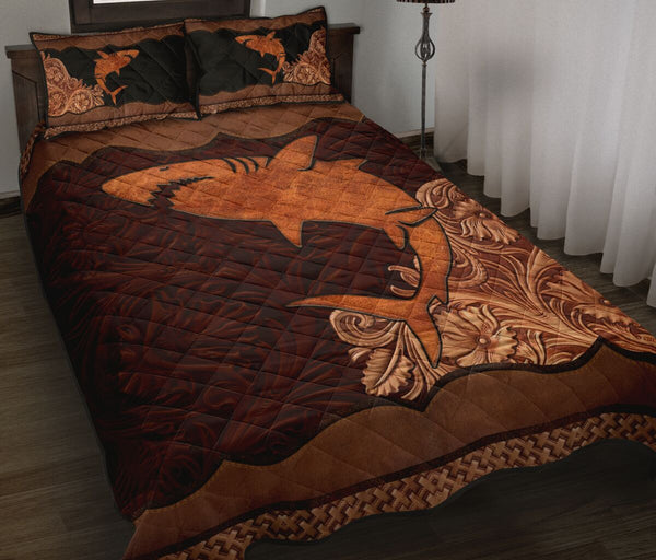Shark Carving Leather Skin Style Quilt Bed Set - Love Quilt Bedding Set