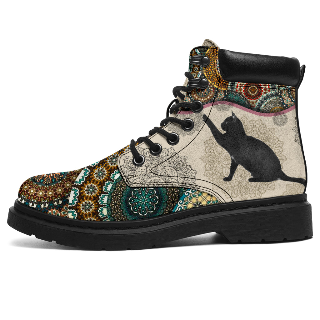 Cat - Vintage Mandala Asboot Sky Short-hair Black Cat Kd - Love All Season Boots