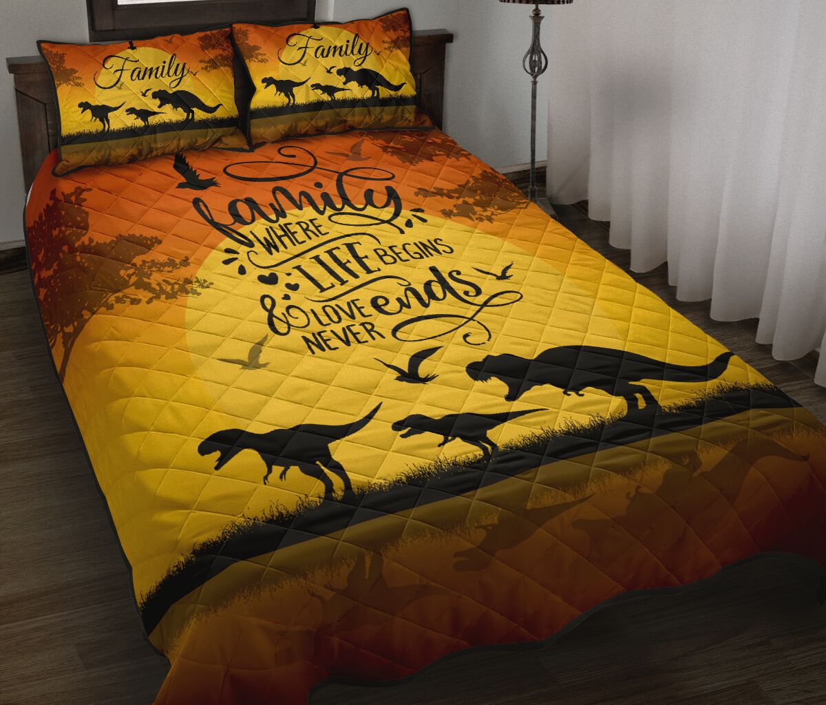 Dinosuar Family Where Life Begins Quilt Bed Set - Love Quilt Bedding Set