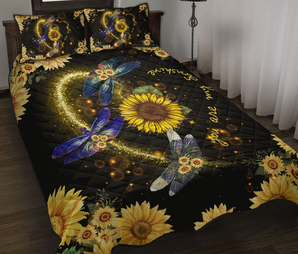 Dragonfly Heart Light Sunflower Style Quilt Bed Set- Love Quilt Bedding Set