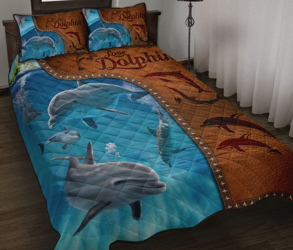 Dolphin Leather Style Quilt Bed Set - Love Quilt Bedding Set