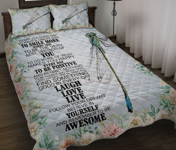 Dragonfly Laugh Love Live Funny Flower Art Quilt Bed Set - Love Quilt Bedding Set