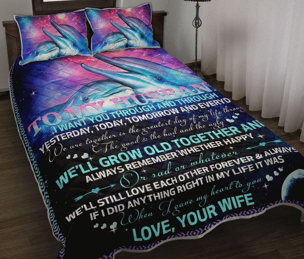 Dolphin To My Husband Quilt Bed Set - Love Quilt Bedding Set