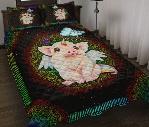 Quilt Bed Set - Pig - Rainbow 3 - Love Quilt Bedding Set