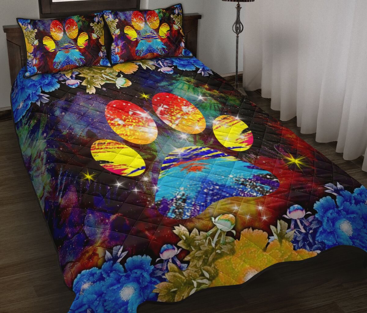 Dog Paw Flower Blue - Quilt Bed Set - Nnd - Love Quilt Bedding Set