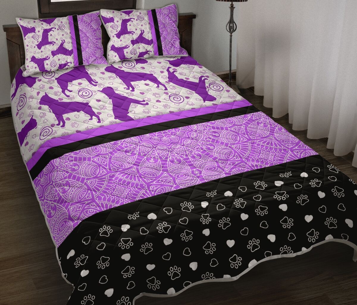 Boston Terriers Purple - Bed Set - Love Quilt Bedding Set
