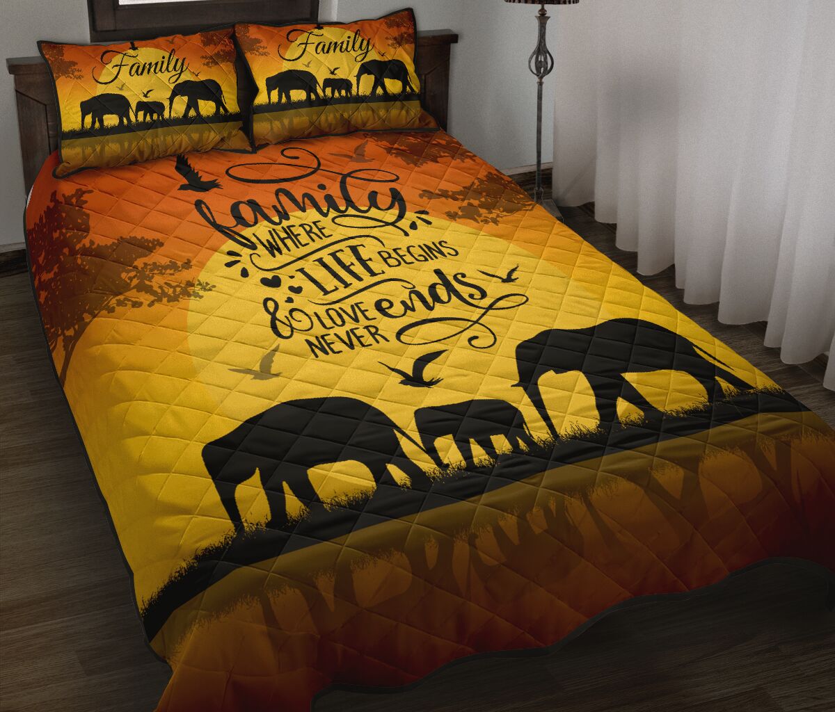 Elephant Family Where Life Begins Quilt Bed Set - Love Quilt Bedding Set