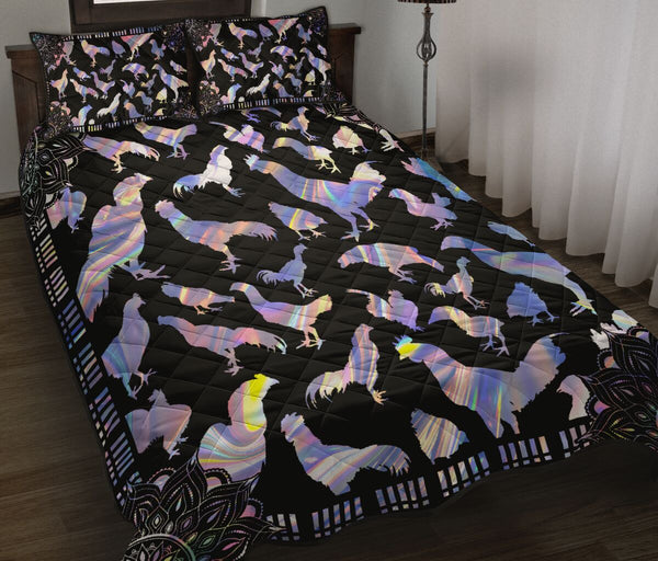 Chicken Hologram Style Quilt Bed Set - Love Quilt Bedding Set