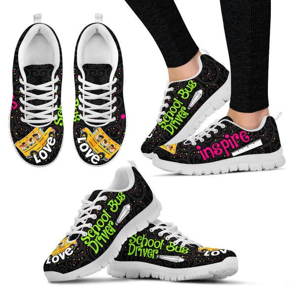 School Bus Driver Love Inspire Black 2 Sneakers, Runni- Love Sneakers