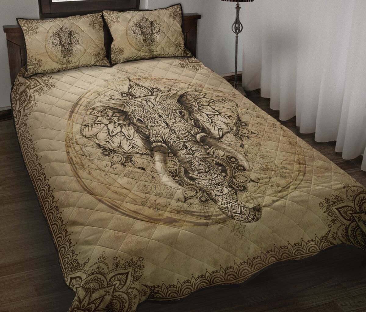 Elephant Pencil Drawing Style Quilt Bed Set - Love Quilt Bedding Set
