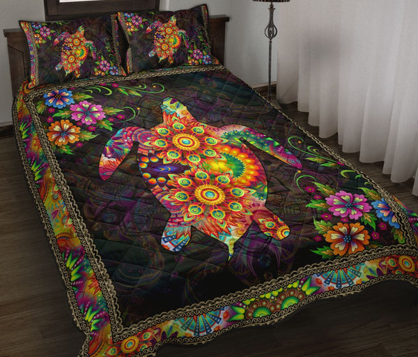 Turtle Mandala Colorful Style Quilt Bed Set - Love Quilt Bedding Set