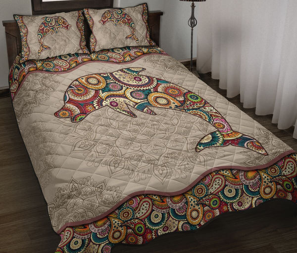 Dolphin Mandala Vintage Quilt Bed Set - Love Quilt Bedding Set