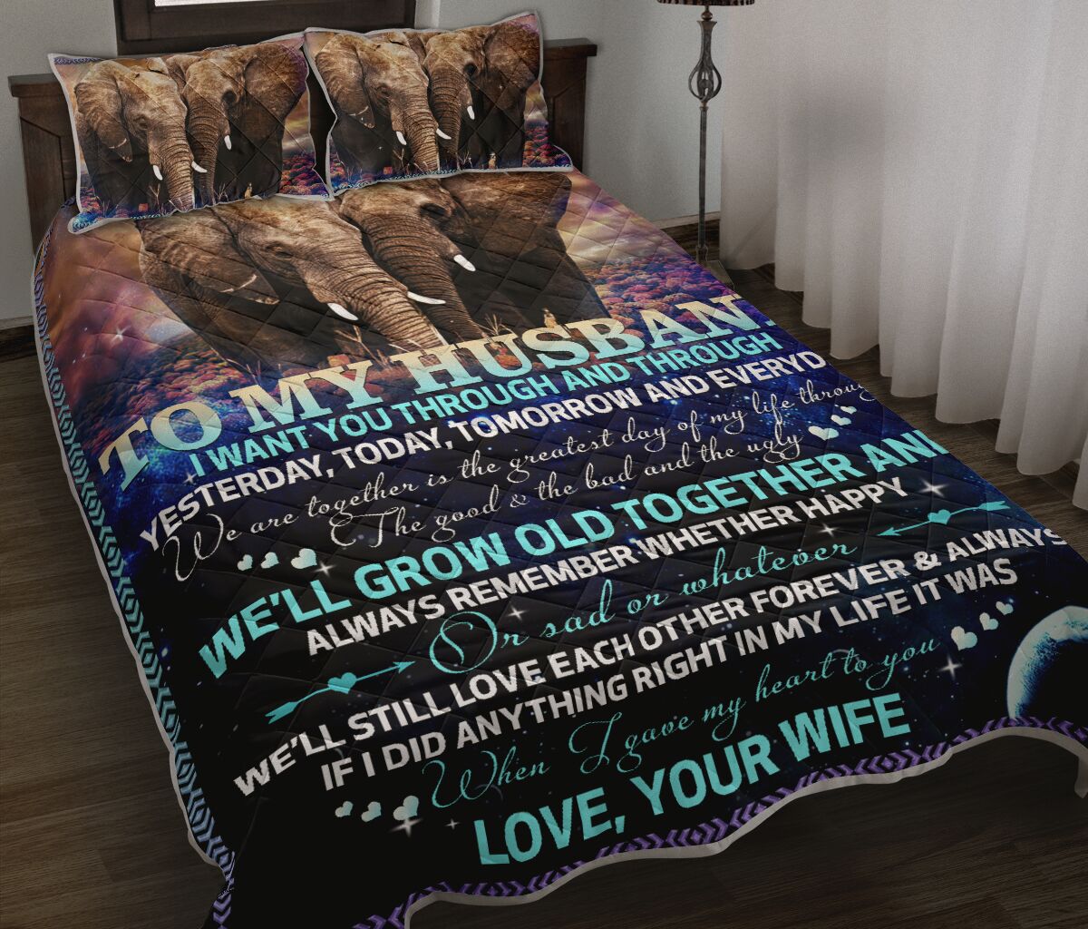 Elephant To My Husband Quilt Bed Set - Love Quilt Bedding Set