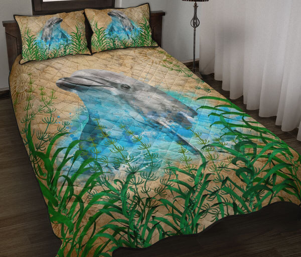 Dolphin Seaweed Paper Old Quilt Bed Set - Love Quilt Bedding Set