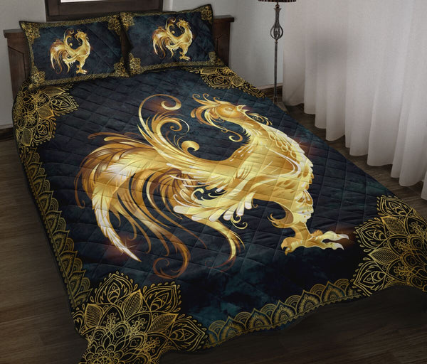 Chicken Mandala Gold Art Style Quilt Bed Set - Love Quilt Bedding Set