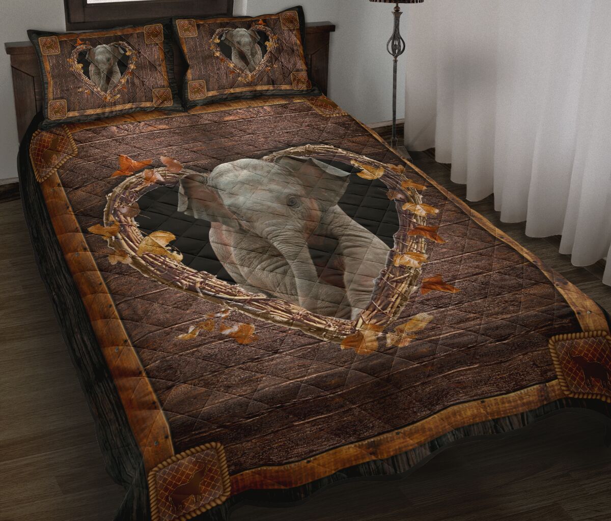 Elephant Wood Heart Tree Dry Style Quilt Bed Set - Love Quilt Bedding Set